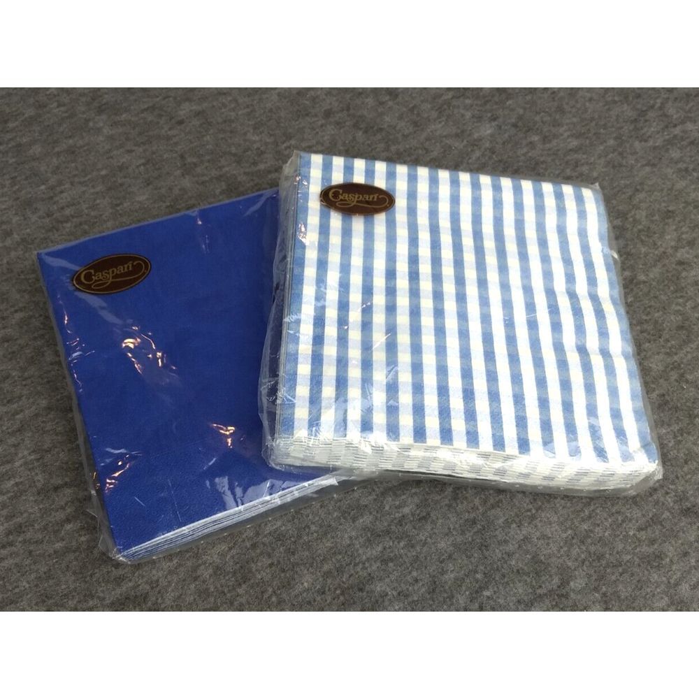 Caspari Plaid‎ Lavender & Solid Blue 2 Pks 20 Triple-Ply Napkins Jill Rose NEW